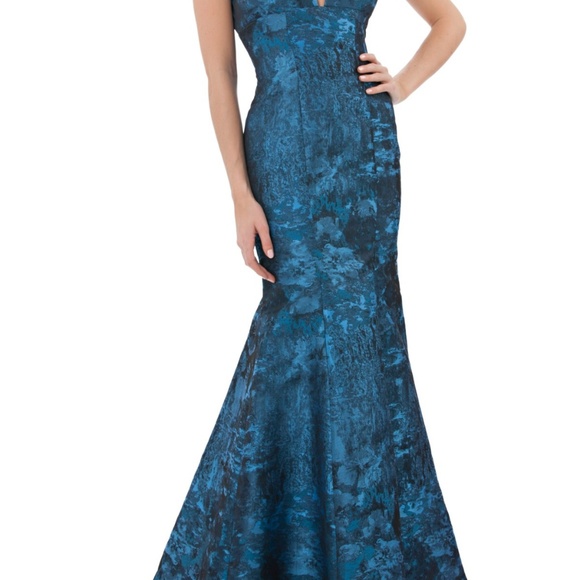 Plunging brocade jacquard Vee mermaid dress gown - Picture 8 of 8